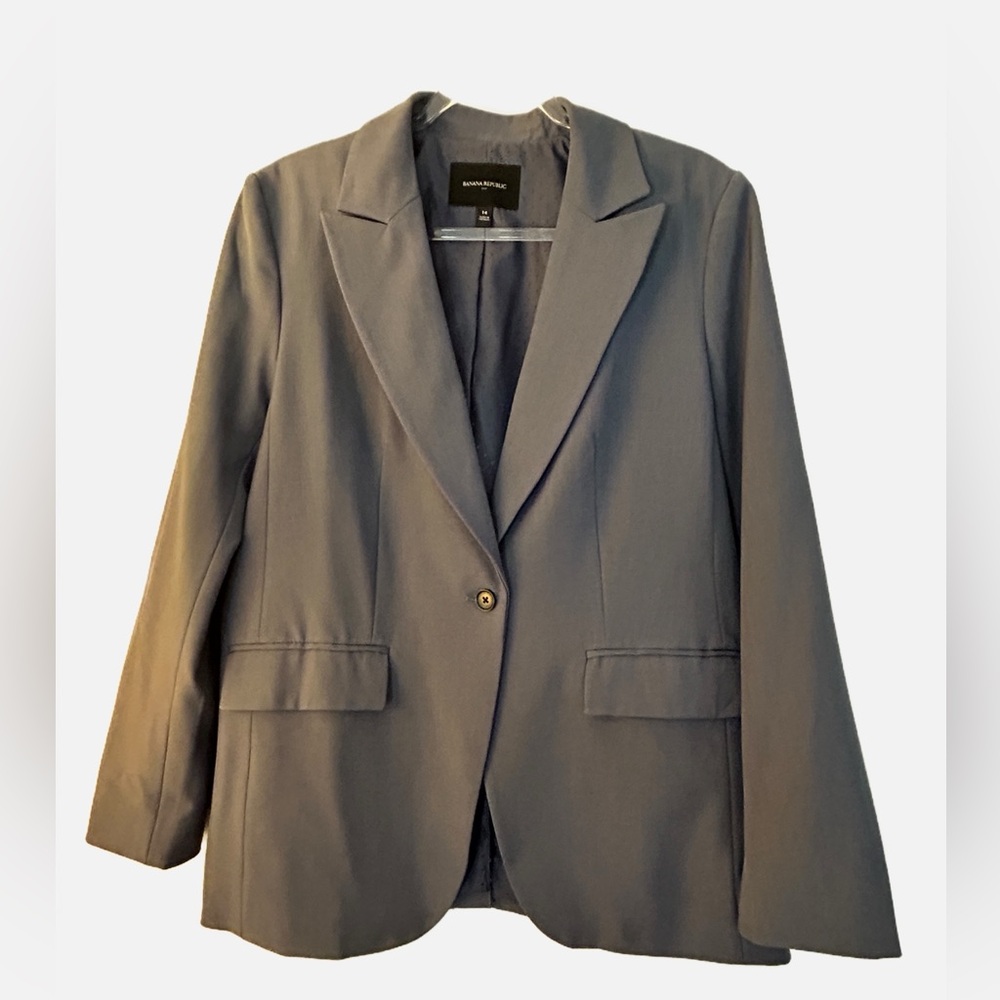 Banana Republic Slate Blue Blazer Womens 14 Tailored Career Jacket NWOT